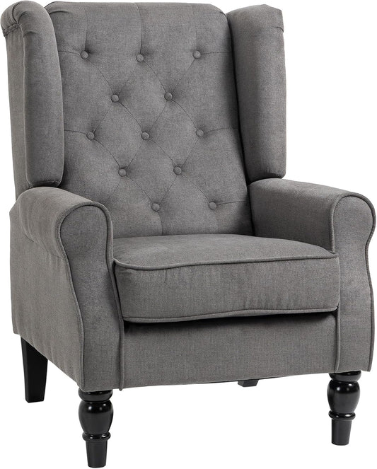 Fauteuil – Relaxstoel – Kuipstoel – Accentstoel – Loungestoel – Comfortabele Dikke Vulling – Houten Poten Met Vloerbeschermers – Donkergrijs Polyester – 74x86x102 cm