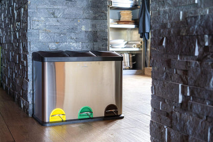 ARREGUI Step Bin CR705-45L Stalen Afval- en Recyclingbak met Pedaal | 3x15L (45L) | Keukenafvalbakken | Recycleeremmer voor Huis en Kantoor