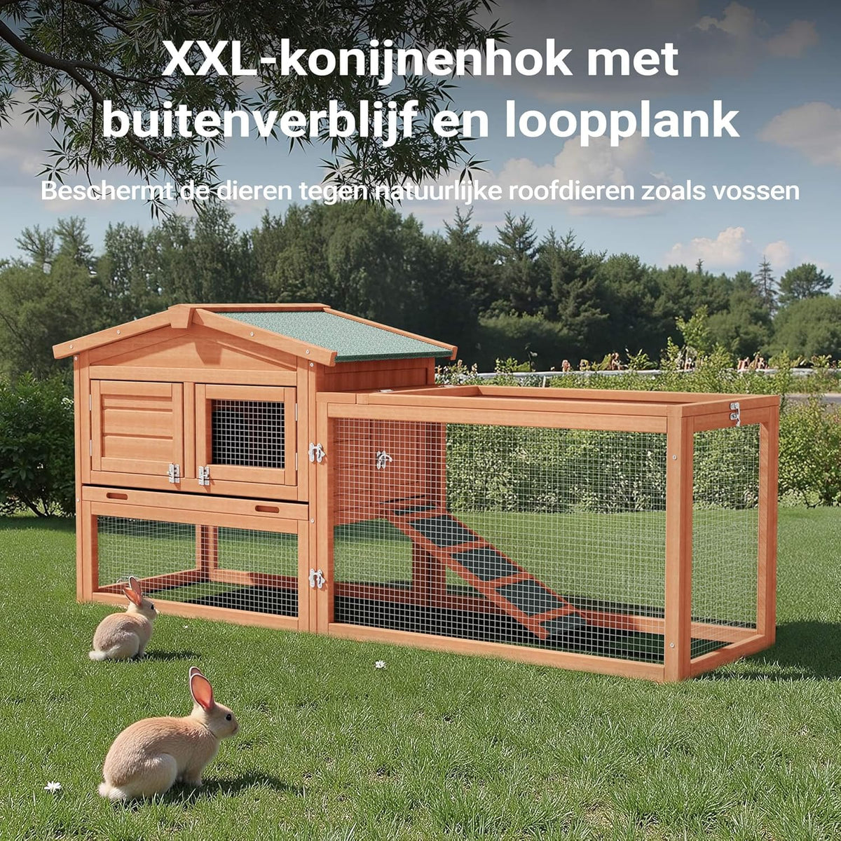XXL konijnenhok hazenstal vrije loopruimte verhoogde schuilplaats vurenhout met dak stal