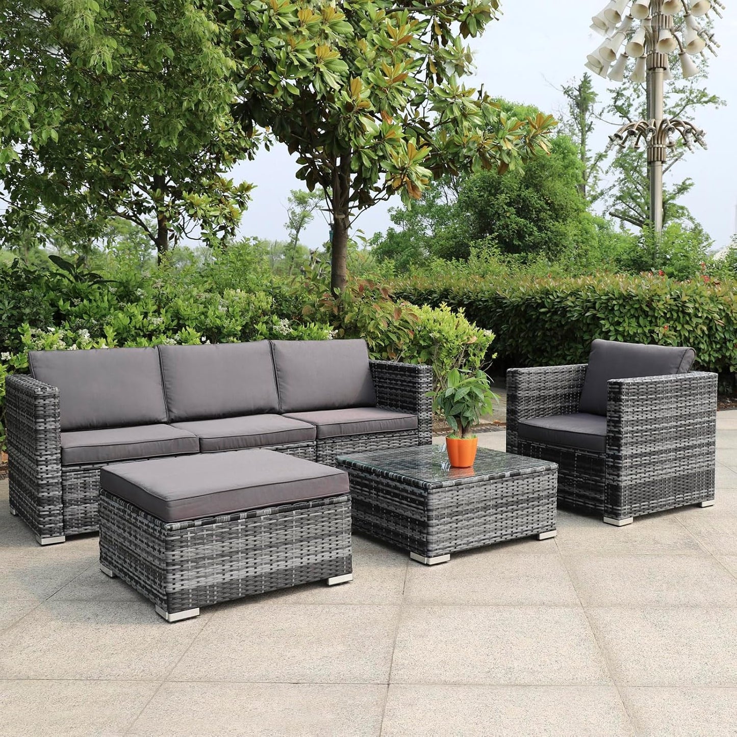 Garden Furniture Lounge Set for 1-7 People, Many Models Including Cushions, Stool, Table with Glass, Outdoor Lounge Furniture, Seating Group, Garnish, Classic Dark Grey (F:1 Armchair) - QUORE