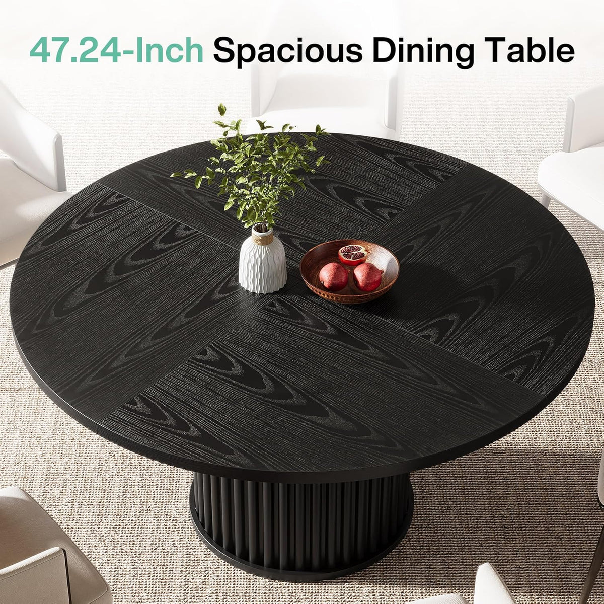 Tribesigns Black Round Dining Table for 4-6 People, 110cm Circle Kitchen Table with Sturdy Metal Base, Modern Dining Room Furniture