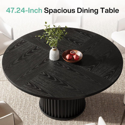 Tribesigns Black Round Dining Table for 4-6 People, 110cm Circle Kitchen Table with Sturdy Metal Base, Modern Dining Room Furniture