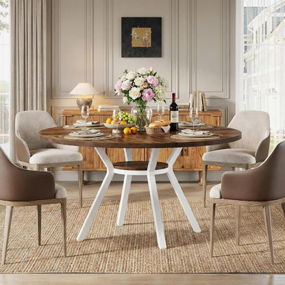 Ronde Eettafel – Eetkamertafel – Dining Table – Houten Tafel – Keukentafel – Met Opbergruimte – 120 cm Diameter – Stevig Metalen Onderstel
