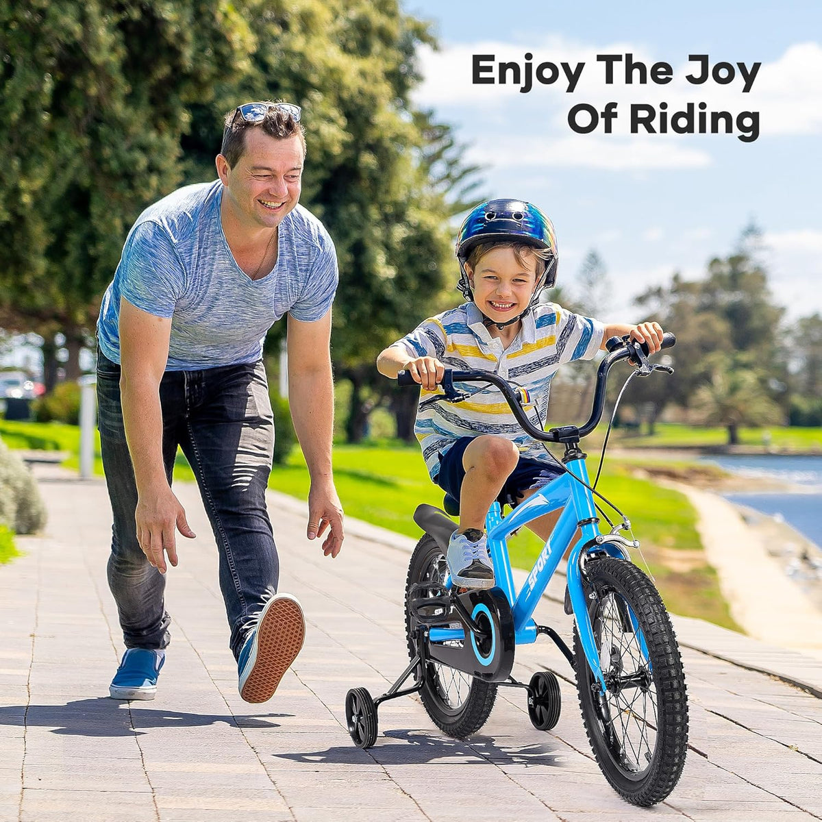 BODIOO Kinderfiets, 12 inch, met verstelbare zitting, dubbele remmen, steunwielen, reflector en spatbord, geschikt voor bestuurders van 84 tot 97 cm (blauw)