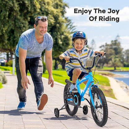 BODIOO Kinderfiets, 12 inch, met verstelbare zitting, dubbele remmen, steunwielen, reflector en spatbord, geschikt voor bestuurders van 84 tot 97 cm (blauw)