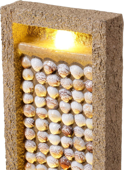 Teamson Home Tuin Buitenfontein Hoge Watervalfontein met Warme LED-verlichting Gelaagd Rotsontwerp Schelpen