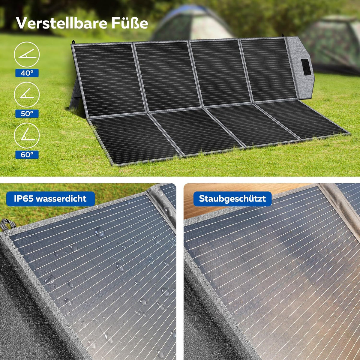 Solar Panel with Adjustable Bracket, 400W Foldable Portable Solar Charger, Waterproof, 23% Higher Energy Conversion Efficiency, Portable Solar Panel for Camping, RVs and Power Failures - QUORE