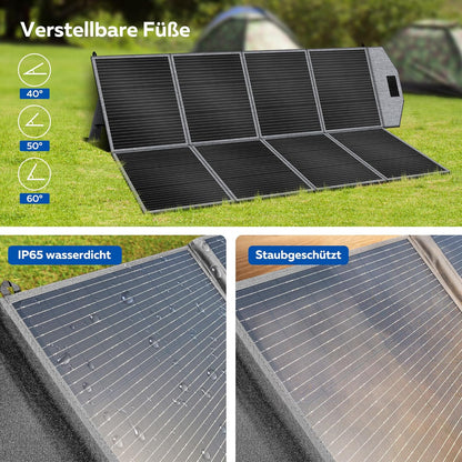 Solar Panel with Adjustable Bracket, 400W Foldable Portable Solar Charger, Waterproof, 23% Higher Energy Conversion Efficiency, Portable Solar Panel for Camping, RVs and Power Failures - QUORE