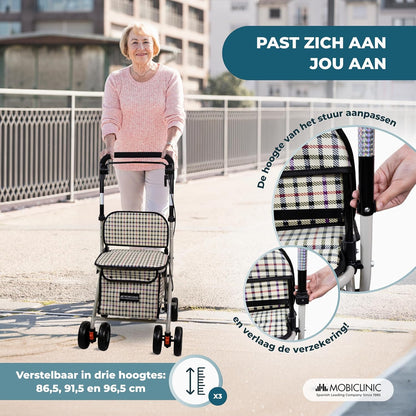 Mobiclinic®, Opvouwbare Rollator, Boodschappenkar met Zitting, Coliseum, Enkele Hendel, Staal, Grote Mand, Rugleuning en Vulling, Remsysteem, 360° Wielen (Schilderijen)