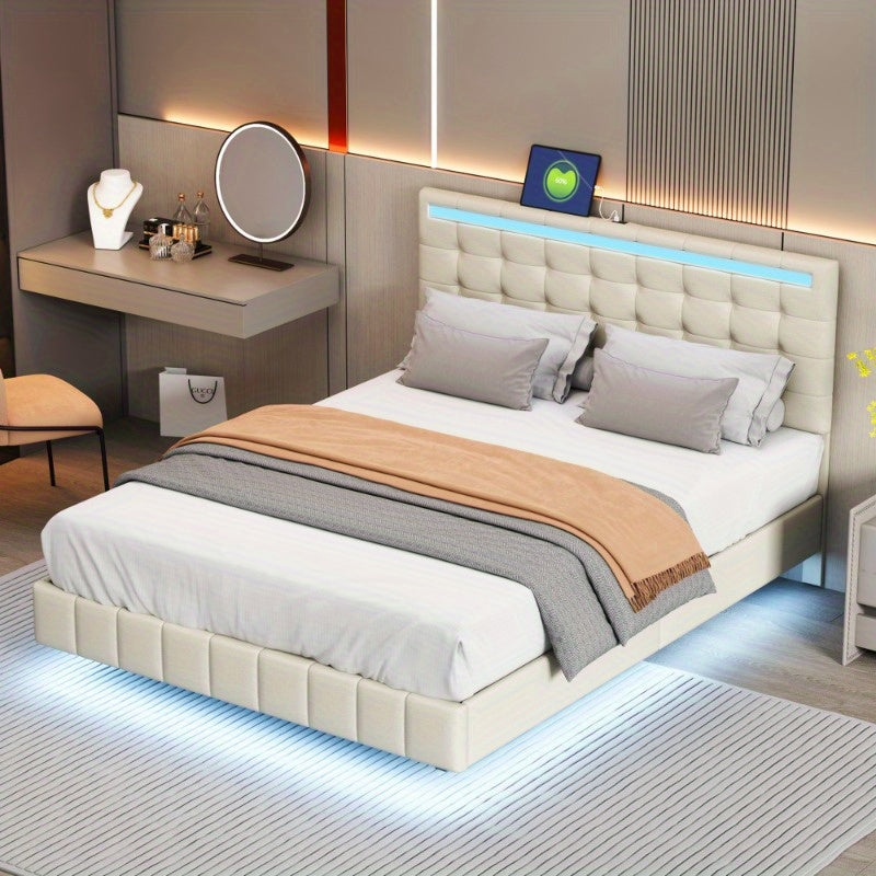 Gestoffeerd Tweepersoonsbed – Luxe Bedframe – Modern Slaapbed – Logeerbed – Linnen Bed – 140x200 cm – Huidvriendelijk Zacht Materiaal – Stevig Metalen Frame