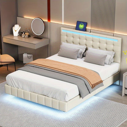 Gestoffeerd Tweepersoonsbed – Luxe Bedframe – Modern Slaapbed – Logeerbed – Linnen Bed – 140x200 cm – Huidvriendelijk Zacht Materiaal – Stevig Metalen Frame