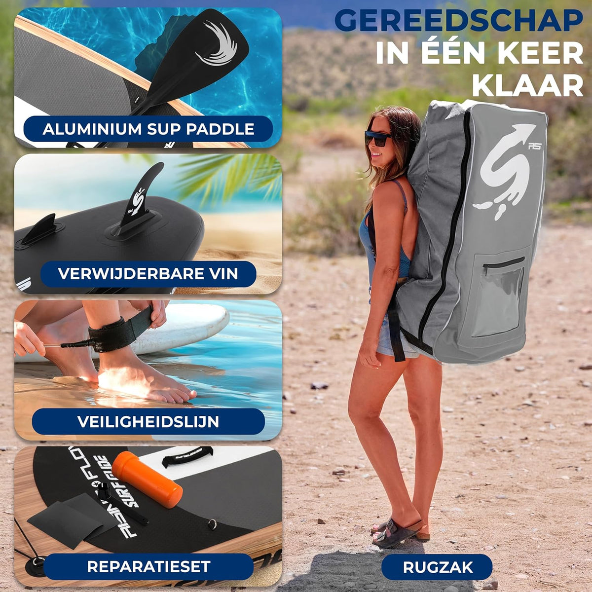 SereneLife Opblaasbaar Stand-Up Paddleboard - Antislip SUP Paddle Board met Peddel, Pomp, Leash en Accessoires - voor Volwassenen en Jeugd - QUORE