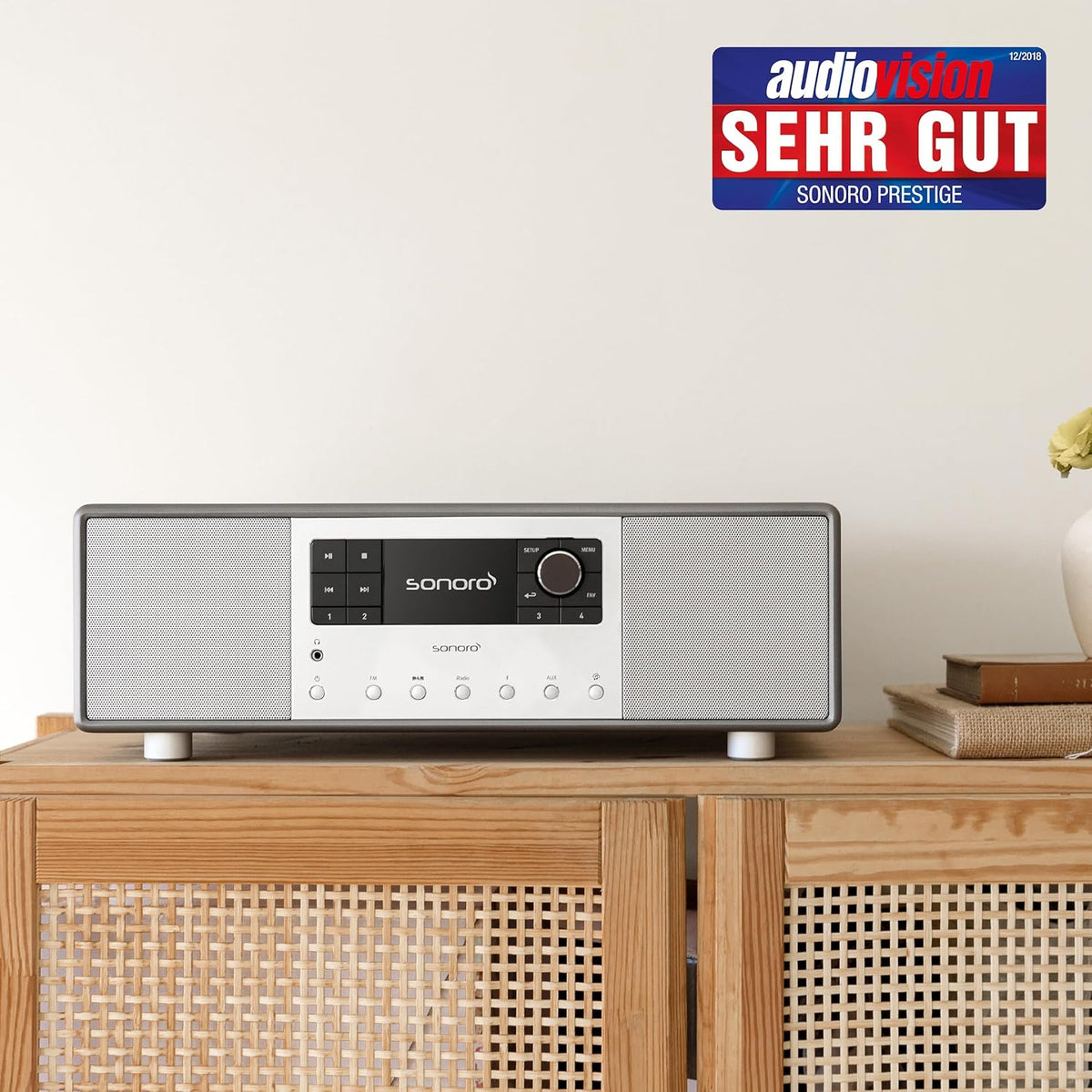 sonoro Primus Internetradio met Bluetooth (Spotify, Deezer, Podcasts, FM/UKW, DAB Plus, WLAN, AUX-in, houten behuizing) Stereo-installatie Mat Grafiet