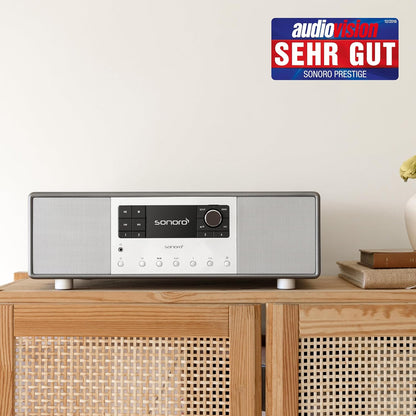 sonoro Primus Internetradio met Bluetooth (Spotify, Deezer, Podcasts, FM/UKW, DAB Plus, WLAN, AUX-in, houten behuizing) Stereo-installatie Mat Grafiet