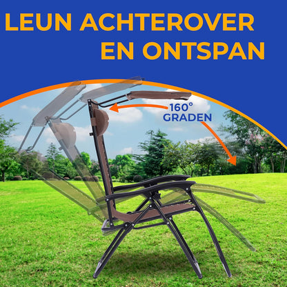 Serenelife Ligstoel, Set van 2 Ligstoelen - Verstelbare Tuinligstoelen met Zonnescherm,Zijtafel,Bekerhouders, Afneembare Kussens - Opvouwbare en Draagbare Loungestoelen voor Terras,Tuin,Strand - Bruin