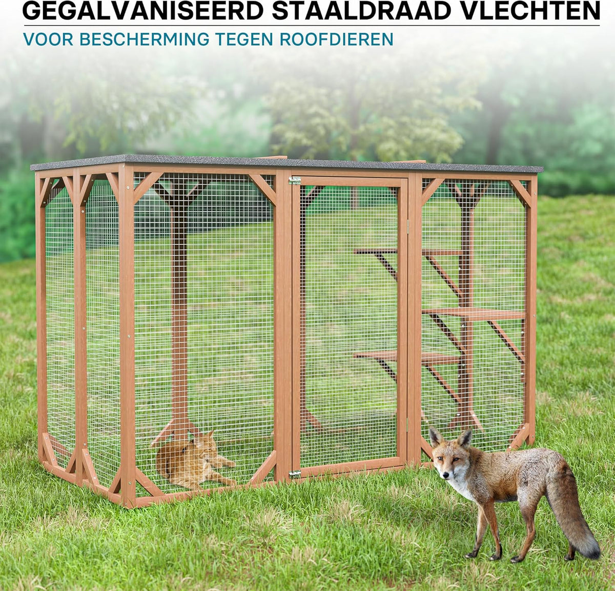 Houten outdoor huisdier box voor katten 180 x 80 x 114 inch met 3 platforms