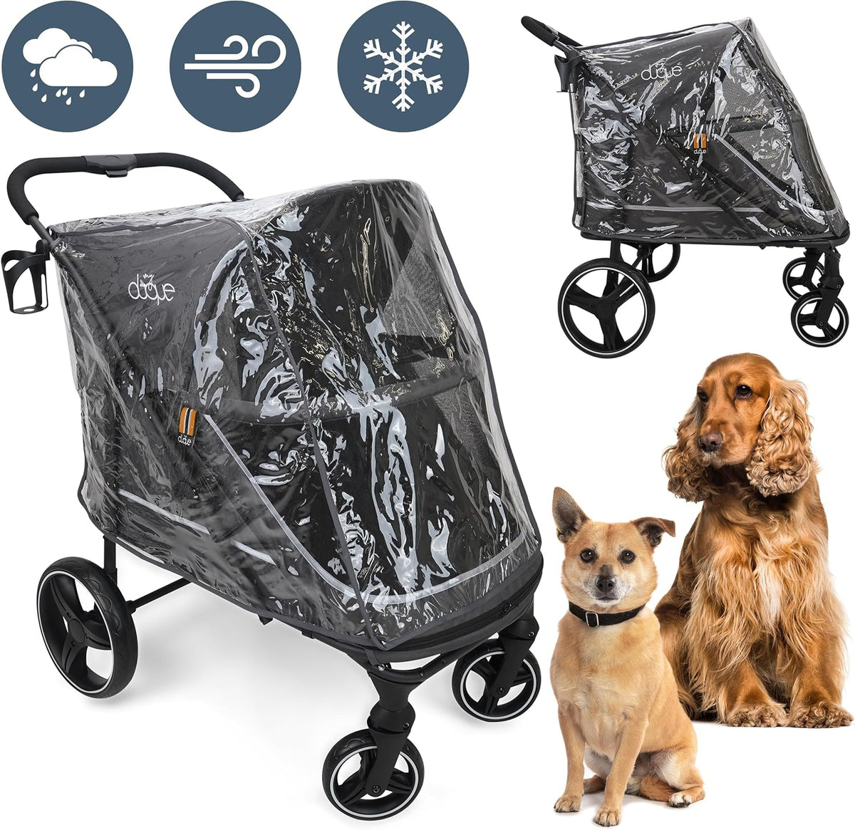 Huisdier wandelwagen CHAMP - XL grote hondenbuggy, huisdierbuggy, ruim, reiswagen huisdier, huisdierkinderwagen, inklapbaar, incl. regenhoes, bekerhouder, opslag, max. belasting 50kg, grijs