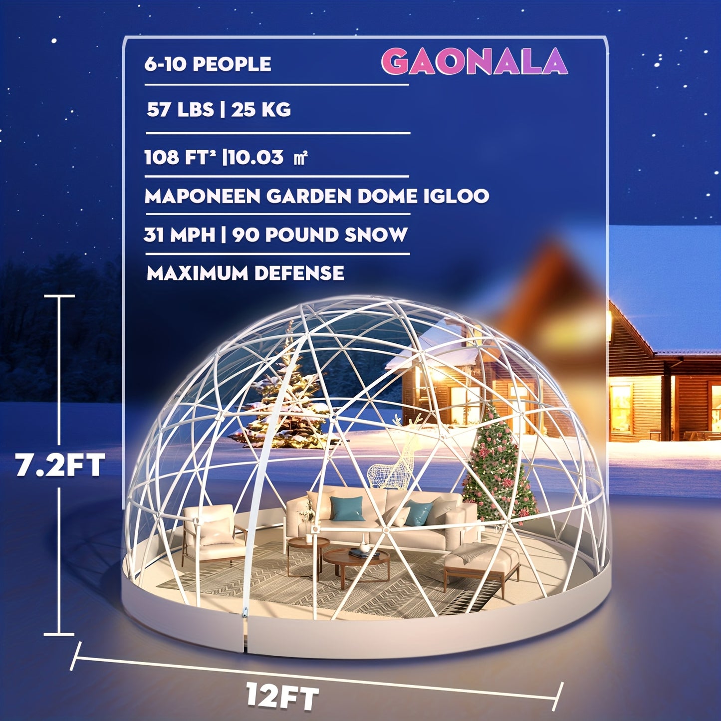 Kweekkas – Tuinkas – Broeikas – Foliekas – Serre – Geodetische Koepel – 3,6 Meter Diameter – Transparante PVC Met 2x 10m Sfeerverlichting