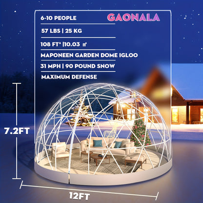 Kweekkas – Tuinkas – Broeikas – Foliekas – Serre – Geodetische Koepel – 3,6 Meter Diameter – Transparante PVC Met 2x 10m Sfeerverlichting