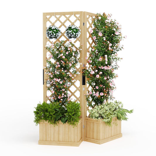 Houten Tuinscherm – Privacy Scherm – Tuinafscheiding – Tuinscherm Scharnierend – Buiten Scherm – 2 Schermen – Met Plantenbak – Afmetingen 104x25x165 cm – Gepolijst Hout Met Drainage