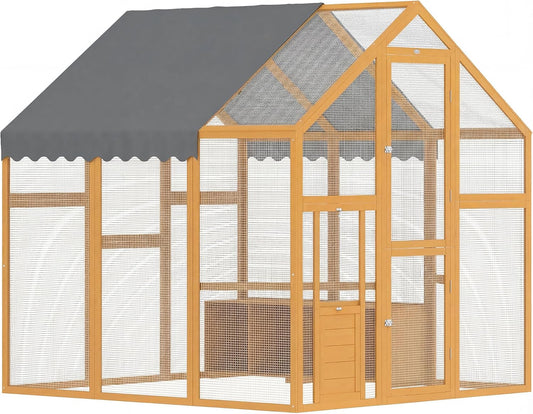 PawHut Chicken Coop 3.07㎡ 1.7 x 1.8 x 1.8m Outdoor Enclosure Wood with Waterproof Cover, Security Lock, Double Door, 2 Laying Nests, 2 Perches, Suitable for 6-8 Chickens, Ducks, Geese, Rabbits - QUORE