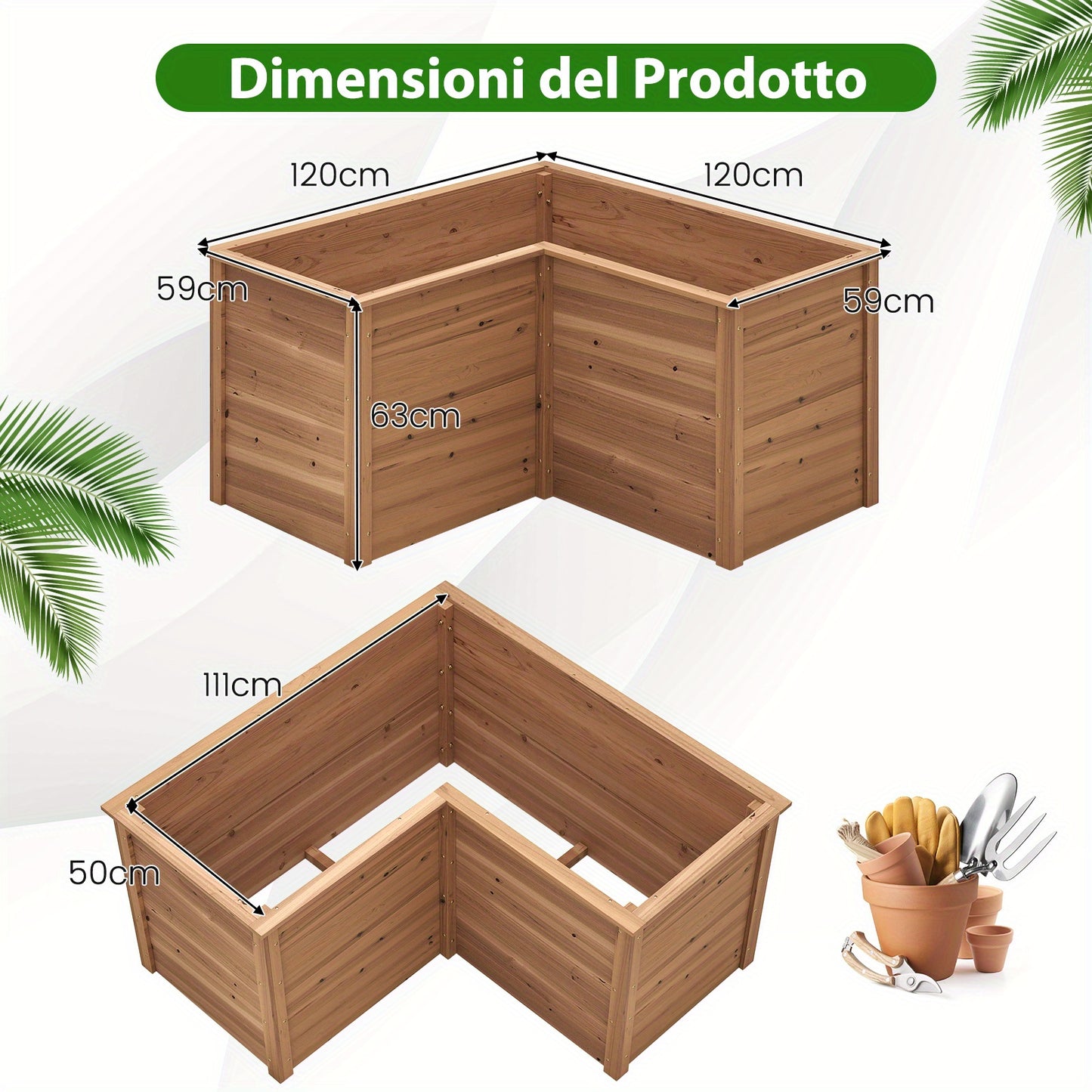 Verhoogde plantenbak – Houten plantenbak – Tuinbak – Plantenbak met poten – Bloembak – L-vorm 120x120 cm – Diepte 62 cm – Duurzaam vurenhout – Open bodem voor optimale waterafvoer