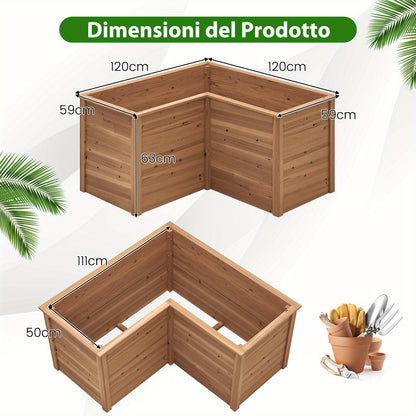 Verhoogde plantenbak – Houten plantenbak – Tuinbak – Plantenbak met poten – Bloembak – L-vorm 120x120 cm – Diepte 62 cm – Duurzaam vurenhout – Open bodem voor optimale waterafvoer