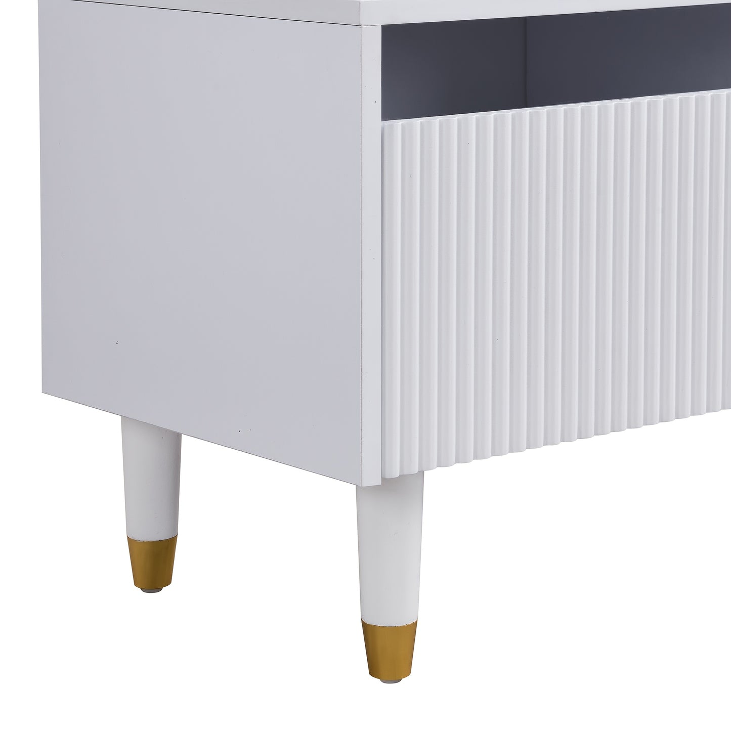 Modern White TV Stand 70-inch Wide (178cm) - Large Media Console with 4-Drawer Storage, MDF & Acrylic, Minimalist Modern Design, Golden-Tone Legs, Heavy-Duty Sturdy Furniture for Large TVs & Living Room Entertainment Center,