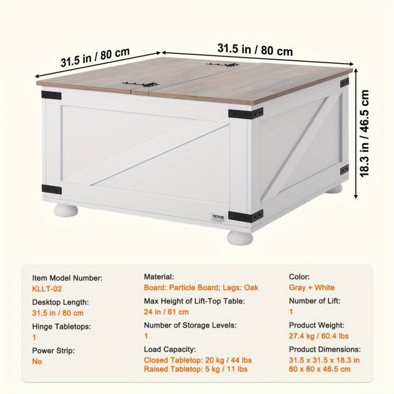 Salontafel – Woonkamertafel – Koffietafel – Bijzettafel – Tafel – Landelijk Design – Hout – Kantelbaar Liftdeksel – Opbergruimte – Compact formaat – Rustiek