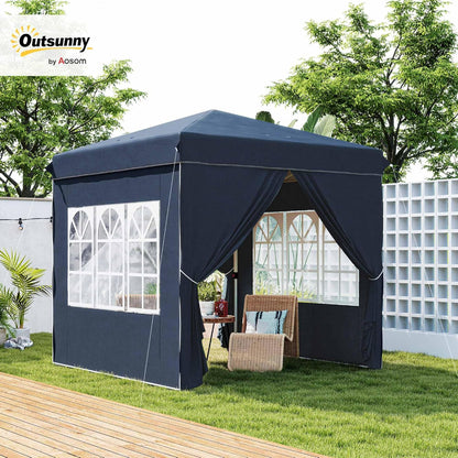 Paviljoen – Partytent – Gazebo – Tuinpaviljoen – Prieel – Opvouwbaar – Waterafstotend – UV-bescherming 50+ – 2,5x2,5 meter – Met 4 zijwanden – Donkerblauw