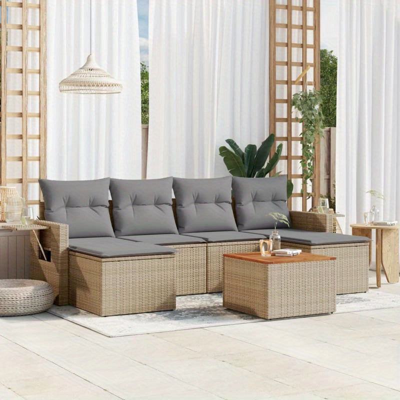 Loungeset Tuinset Loungesofa Terrasmeubilair Buitenmeubels – Beige 7-delig – Resin Vlechtwerk – Weerbestendig – Comfortabele Polyester Kussens