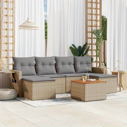 Loungeset Tuinset Loungesofa Terrasmeubilair Buitenmeubels – Beige 7-delig – Resin Vlechtwerk – Weerbestendig – Comfortabele Polyester Kussens