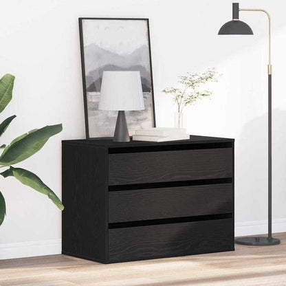 Modern Minimalist Black Oak Wooden Chest of Drawers - 80cm Height x 41cm Width x 58cm Depth, Lockable Storage Cabinet with Smooth Sliding Drawers, Floor-Standing Organizer for Bedroom, Living Room & Home Office, Space-Saving