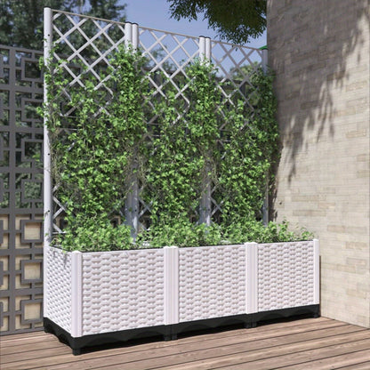 Plantenbak Met Witte Spalier – Bloembak – Kruidenbak – Plantcontainer – Tuinbak – 120x40x136 cm – Weerbestendig PP Materiaal