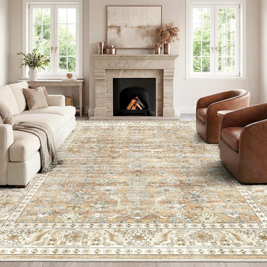 HOMFINE Vintage tapijt - woonkamertapijt slaapkamertapijt wasbare tapijten eetkamertapijt laagpolig buitentapijt pluizig antisliptapijt 200 x 300 cm Beigebruin