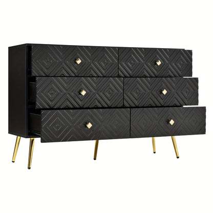 Modern Chest Of Six Drawers - 120x40x80 Cm - Elegant White With Golden - Perfect For The Bedroom And Living Room, Storage Drawer Units