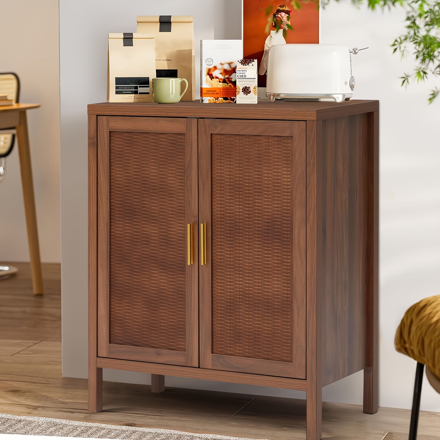 Dressoir – Buffetkast – Opbergkast – Kast – TV Meubel – Landelijke Stijl – Rattan Look – 2 Deuren – 3 Verstelbare Planken – MDF & Hout – 68,5 cm Hoog