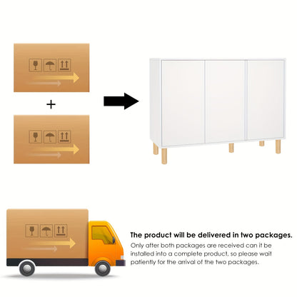 Opbergkast – Kast – Dressoir – Buffetkast – Vitrinekast – Wit met Houten Poten – Vrijstaand – Verstelbare Planken