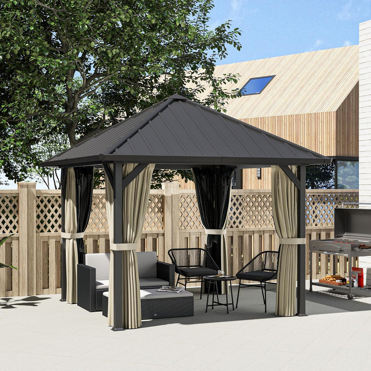 Tuinpaviljoen – Metalen Paviljoen – Tuinoverkapping – Buitenverblijf – Hardtop Paviljoen – Waterdicht Hardtop Dak – Stevig Metalen Frame 304x304 cm
