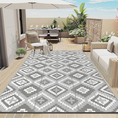 Buiten Vloerkleed - Buitenkleden - Buitentapijt - Opvouwbaar - UV-bestendig - Waterdicht - Buitenmatten - voor Buiten - Balkon - Strand - Picknick -Terras - Rechthoekig - 240 x 300 cm - Grijs