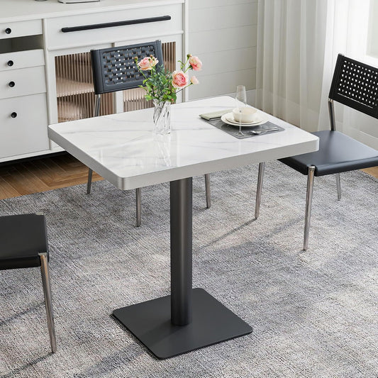 ZL ZELing 80cm Ronde Gesinterde Steen Eettafel, Hoogglans Sneeuw Berg Wit, Moderne Minimalistische Keuken Tafel met Metalen Benen voor Home Cafe Restaurant