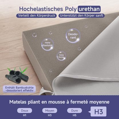 Z-HOM Vouwmatras, gastenmatras, 3-delig vouwmatras, 90 x 195 x 10 cm dik, schuimmatras, opvouwbaar matras, volwassenen, afneembare en wasbare buitenhoes