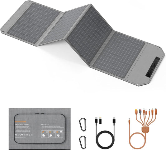 Opvouwbaar zonnepaneel, 40 W, draagbare oplader op zonne-energie met USB C, USB A en DC-uitgangen, 19 V mini-oplader voor smartphone, wandelen, outdoor-reizen, kamperen