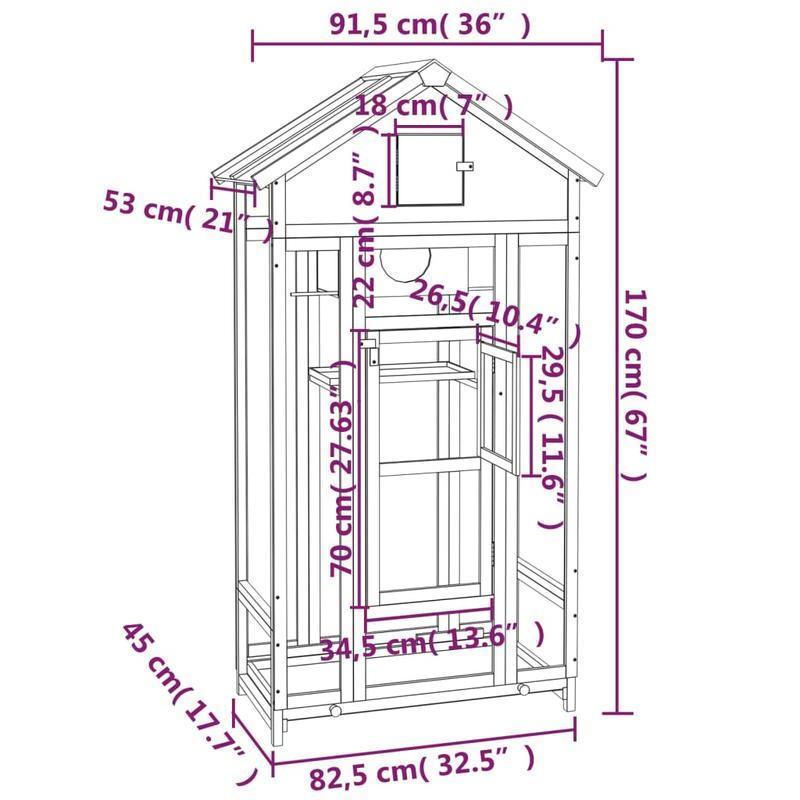Vogelhuisje – Nestkast – Vogelkooi – Vogelverblijf – Houten Kooi – Massief Dennenhout – Ruim 91,5x53x170 cm – Duurzaam Bruin