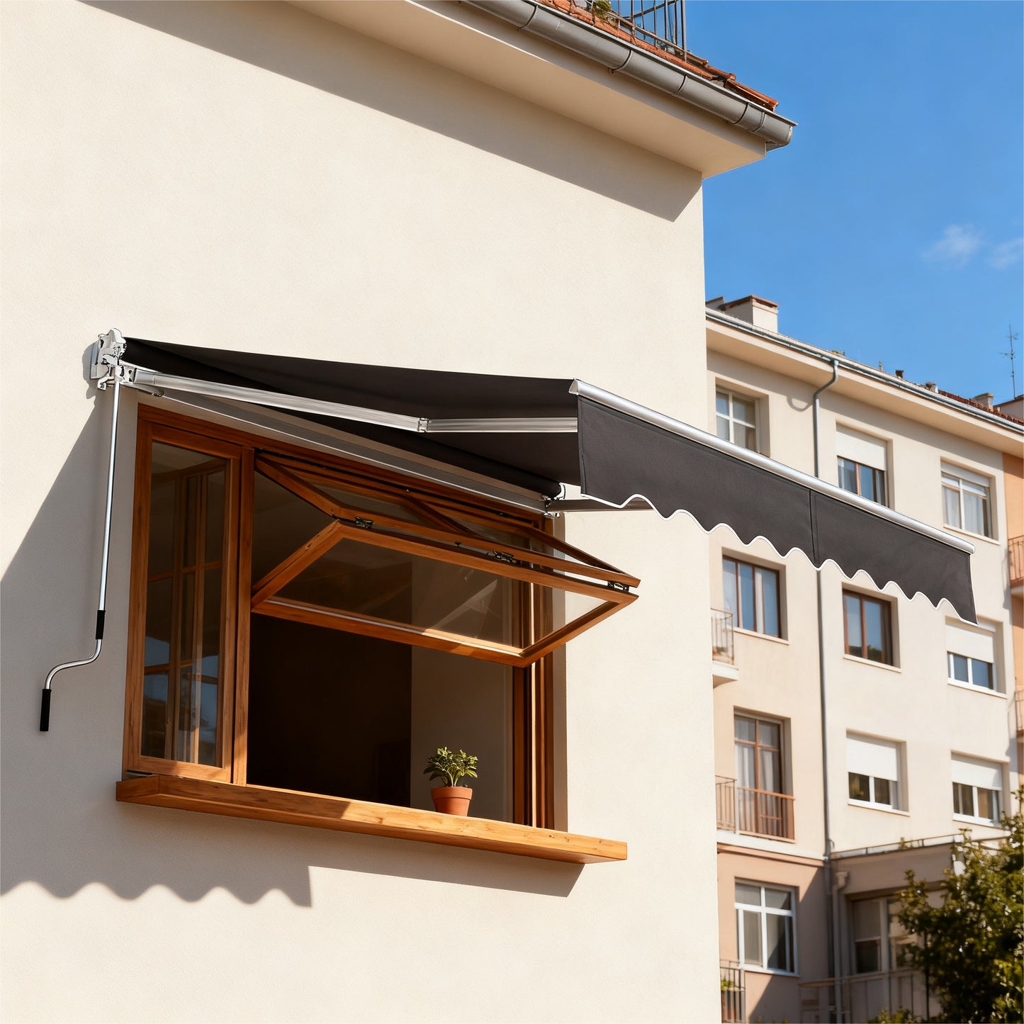 Retractable Aluminum Awning with Hand Crank - Heavy-Duty Manual Shade Canopy, Adjustable Widths (98.4”/118.1”/141.7”) & Lengths (200-300cm), Dark Gray Outdoor Awning for Balcony, Patio, Terrace - Easy Install, Durable M