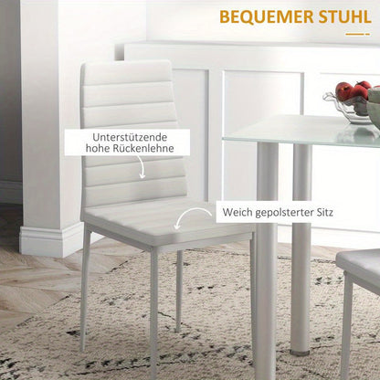 5-tlg. Essgruppe Sitzgruppe Esstisch with 4 Chairs, Modern Design, Glass Top, Modern Kitchen Furniture, Quick Assembly, Space-Saving, Country Style Dining Table