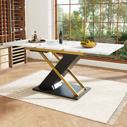 Uitschuifbare Eettafel – Uitklaptafel – Keukentafel – Woonkamertafel – Tafel Verlengbaar – Zwart Hardhout – Gouden Kruispoten – Verstelbaar 160-200 cm