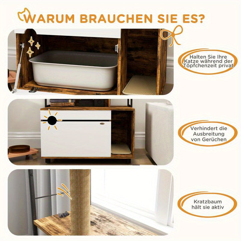 Kattenkrabpaal – Kattenboom – Krabpaal – Krabmeubel – Kattenhuis – 3 Laags – Afneembare Kattenbaklade – Ruim & Stevig 152 cm Hoog