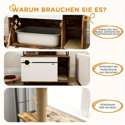 Kattenkrabpaal – Kattenboom – Krabpaal – Krabmeubel – Kattenhuis – 3 Laags – Afneembare Kattenbaklade – Ruim & Stevig 152 cm Hoog