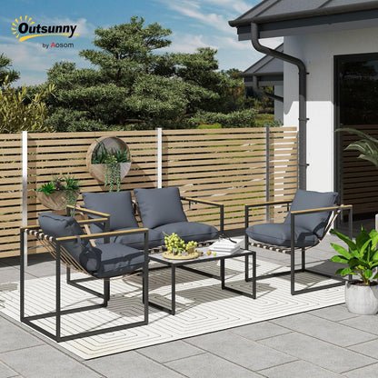 Balkonmeubelset – Tuinmeubelset – Lounge Set – Terrasmeubilair – 4-delig – Gepoedercoat Stalen Frame – 12 cm Dikke Comfortabele Kussens – Grijs